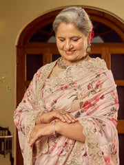 Sequin Embroidery & Printed Organza Saree