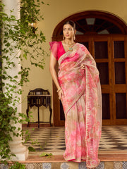 Sequin Embroidery & Printed Organza Saree