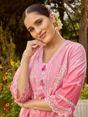 Thread Embroidery Cotton Blend Kurta With Dhoti