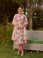 Printed Cotton Blend Kurta With Pants & Dupatta