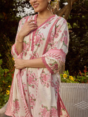 Printed Cotton Blend Kurta With Pants & Dupatta