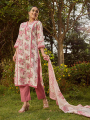 Printed Cotton Blend Kurta With Pants & Dupatta
