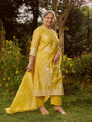 Resham Embroidered Chanderi Suit Set With Dupatta