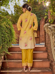 Floral Schiffli Work Cotton Blend Kurta With Pants