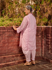 Schiffli Work Cotton Blend Kurta With Dhoti