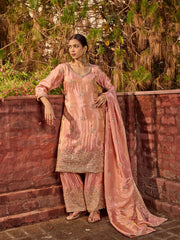Bead Work Tissue Kurta With Palazzo & Dupatta