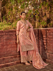 Bead Work Tissue Kurta With Palazzo & Dupatta