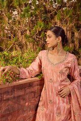 Bead Work Tissue Kurta With Palazzo & Dupatta