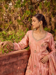 Bead Work Tissue Kurta With Palazzo & Dupatta