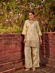 Sequins Embroidered Tissue Kurta With Palazzo