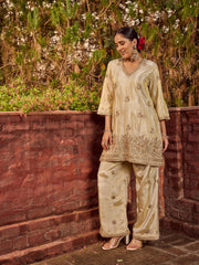 Sequins Embroidered Tissue Kurta With Palazzo