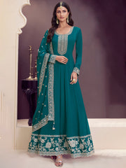 Embroidered Chinon Unstitched Suit With Pant & Dupatta