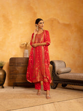 Printed Art Silk Kurta With Pants & Dupatta