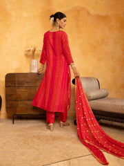 Printed Art Silk Kurta With Pants & Dupatta