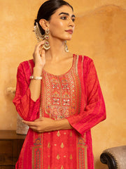 Printed Art Silk Kurta With Pants & Dupatta