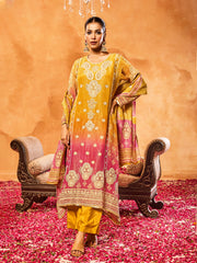 Embroidered Tissue Kurta With Pants & Dupatta