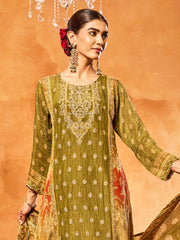 Embroidered Tissue Kurta With Pants & Dupatta