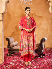 Embroidered Cotton Blend Kurta With Pants & Dupatta