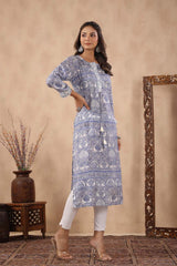 Printed Round Neck Muslin Kurta