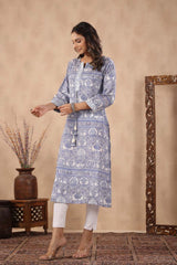 Printed Round Neck Muslin Kurta