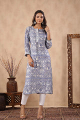 Printed Round Neck Muslin Kurta
