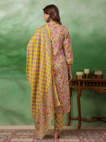 Printed Cotton Suit Set With Dupatta