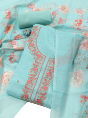 Neck Embroidered Linen Unstitched Suit With Dupatta