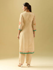 Neck Embroidery Crepe Kurta With Pants & Dupatta