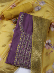 Neck Embroidery Chanderi Unstitched Suit With Dupatta