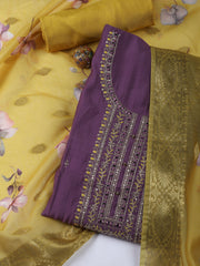 Neck Embroidery Chanderi Unstitched Suit With Dupatta