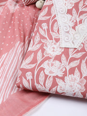 Neck Patti Cotton Blend Unstitched Suit With Dupatta