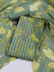 Neck Embroidered Cotton Blend Unstitched Suit With Dupatta