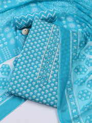 Neck Patti Cotton Blend Unstitched Suit With Dupatta