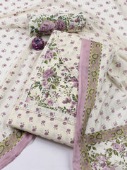 Printed Cotton Blend Unstitched Suit With Dupatta