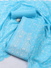 Neck Embroidered Cotton Blend Unstitched Suit Piece With Dupatta