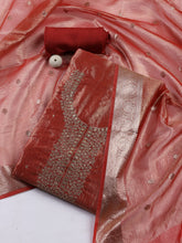 Neck Embroidered Tissue Unstitched Suit Piece With Dupatta