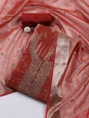 Neck Embroidered Tissue Unstitched Suit Piece With Dupatta