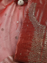 Neck Embroidered Tissue Unstitched Suit Piece With Dupatta