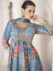 Embroidery Art Silk Suit Set With Dupatta & Churidar