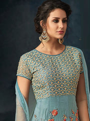 Embroidered Art Slik Semi Stitched Suit