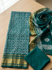 Printed Cotton Blend Unstitched Suit With Pant & Dupatta