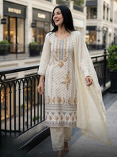 Embroidered Cotton Blend Kurta With Pant & Dupatta