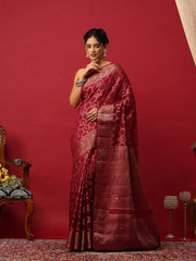 Woven Design Art Silk Wine Saree