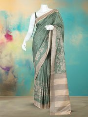 Printed Tussar Aqua Green Saree