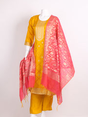 Banarasi Weave Tissue Kurta With Pants & Dupatta