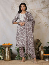 Printed Cotton Blend Kurta With Pants & Dupatta