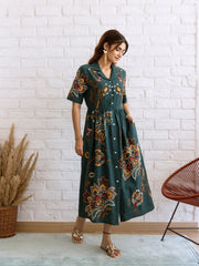 Resham Embroidered Cotton Blend Dress
