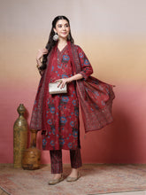 Embroidered Cotton Kurta With Pant & Dupatta