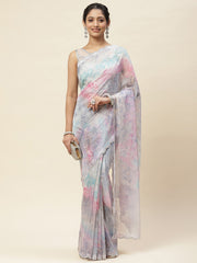 Abstract Stone Border Plain Organza Saree