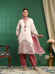 Embroidered Cotton Blend Kurta With Pant & Dupatta